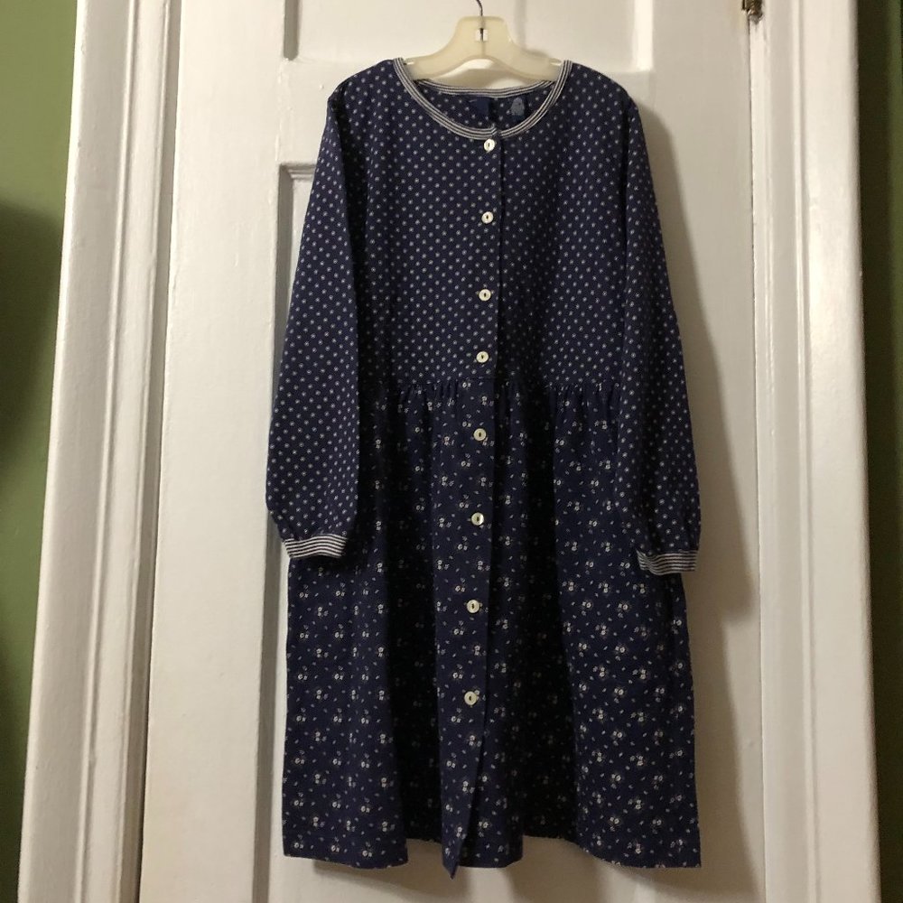 Gap kids vintage medium nawy blue and white flowers button-down dress